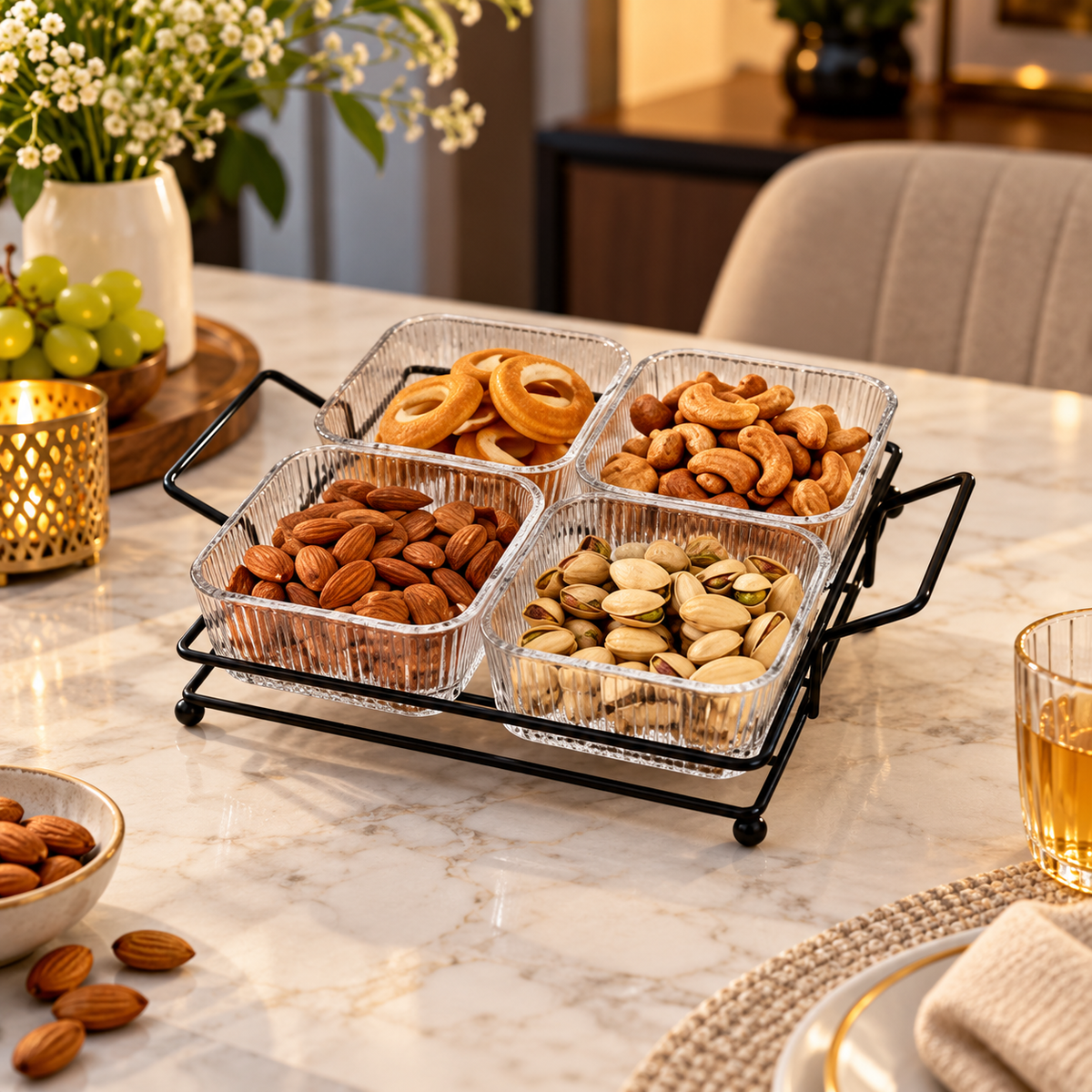 Danny Home 4-Section Glass Snack Bowl Set – 300ml shown in use