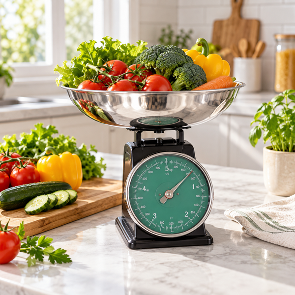 Danny Home 5KG Mechanical Kitchen Scale with Stainless Steel Bowl in use