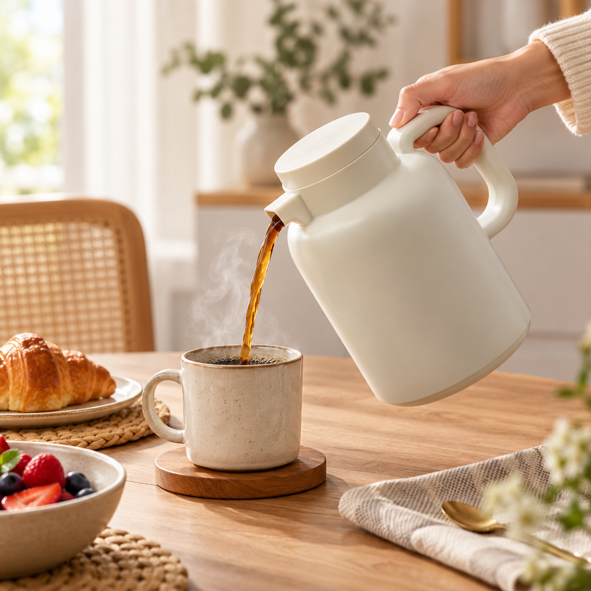 Danny Home 1L White Glass-Lined Vacuum Jug pouring tea