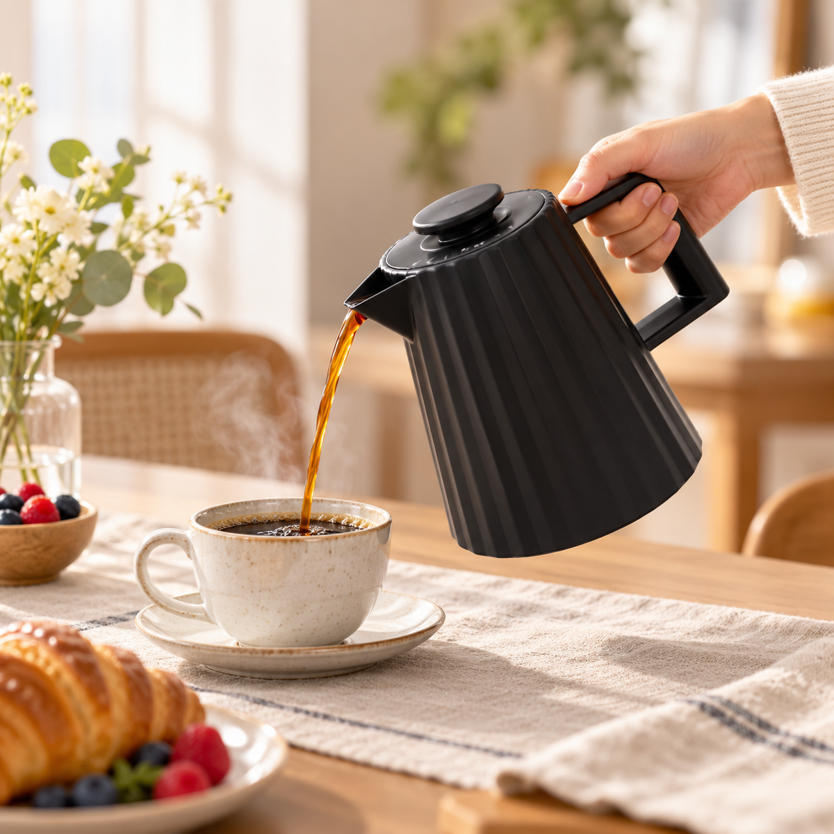 Danny Home Ribbed 1L Black Vacuum Jug pouring tea