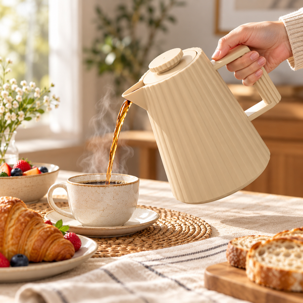Danny Home Ribbed 1L Mocha Vacuum Jug pouring tea