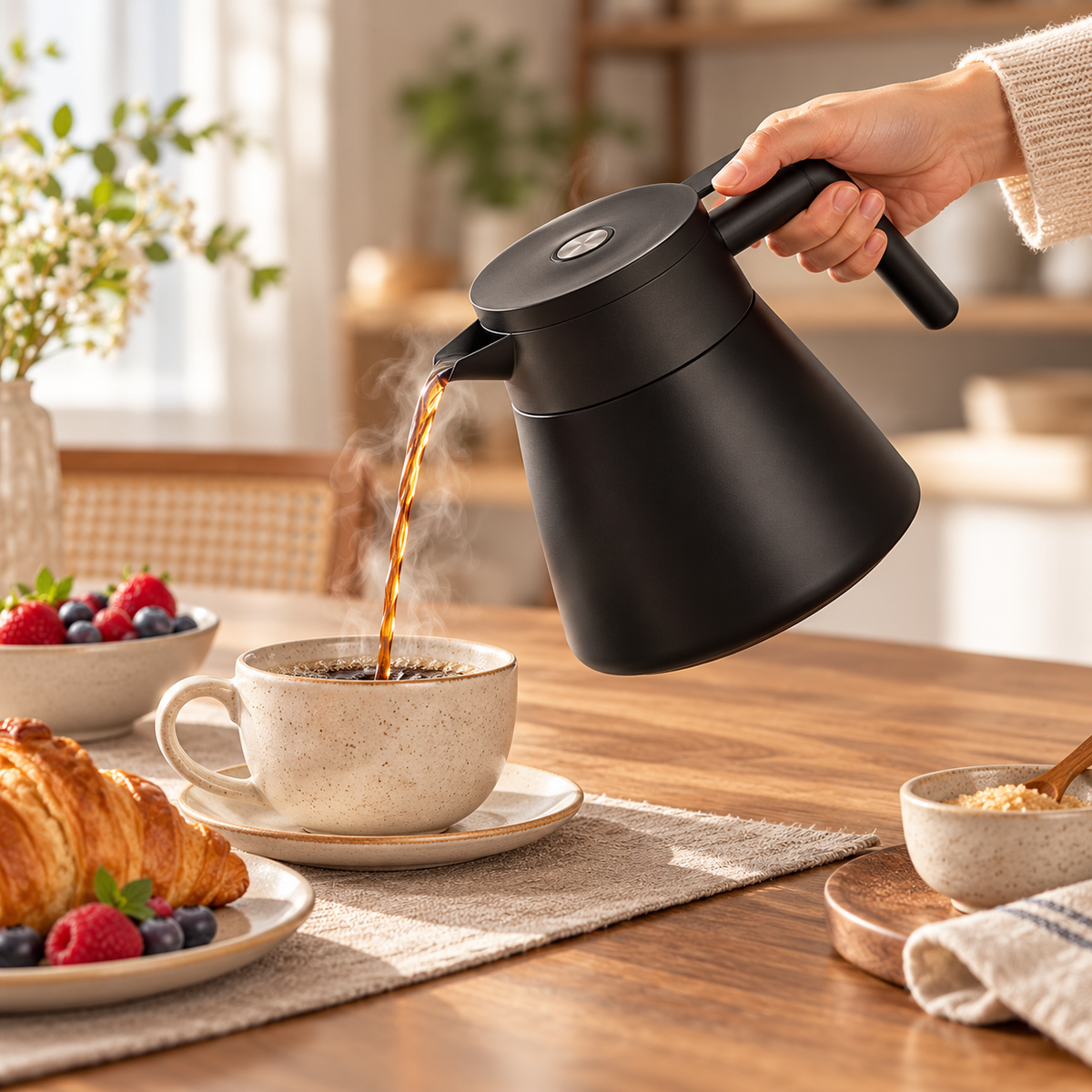 Danny Home Modern 700ml Black Vacuum Jug serving tea