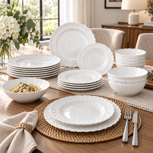 Danny Home White Embossed Dinner Set – 24 Pieces