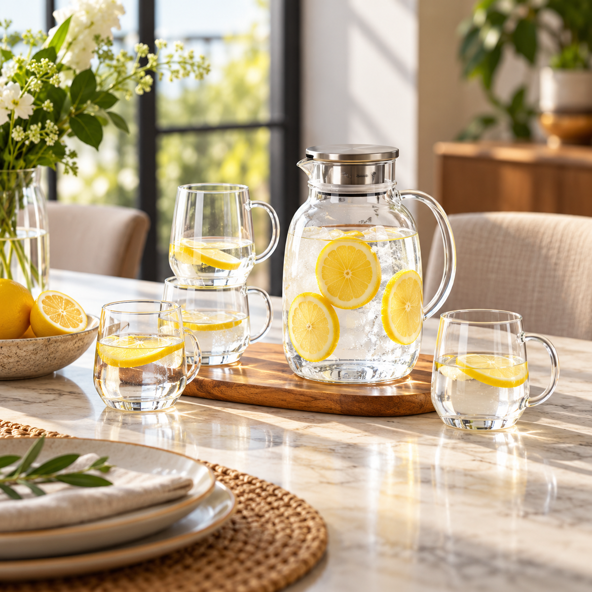 Danny Home 5-Piece Borosilicate Glass Water Set shown in use