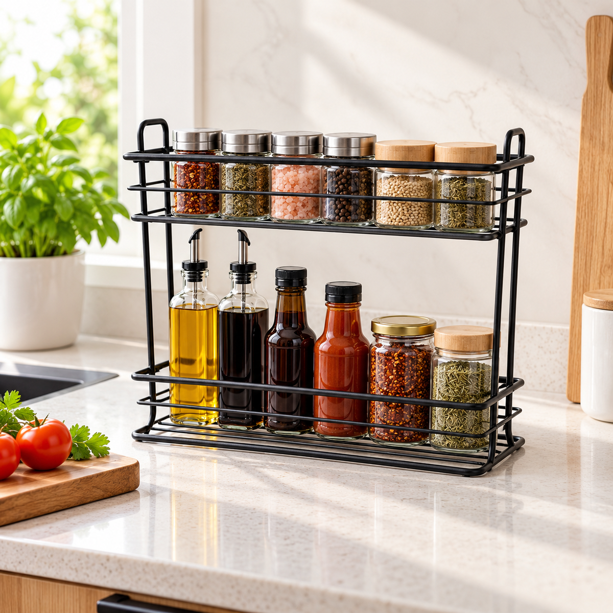 Danny Home 2-Tier Iron Storage Rack – 30cm in use