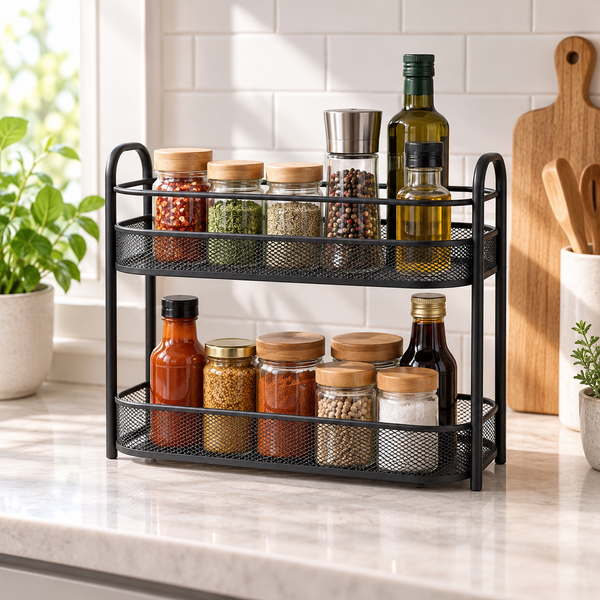 Danny Home 2-Tier Metal Kitchen Storage Rack – 29.5cm in use