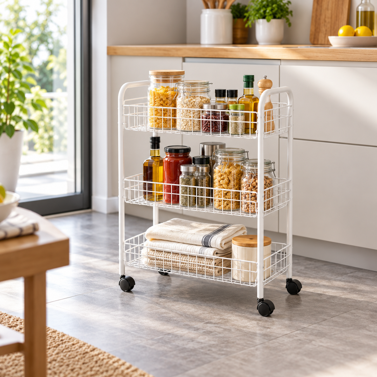 Danny Home 3-Tier Rolling Storage Trolley – 62.5cm in use