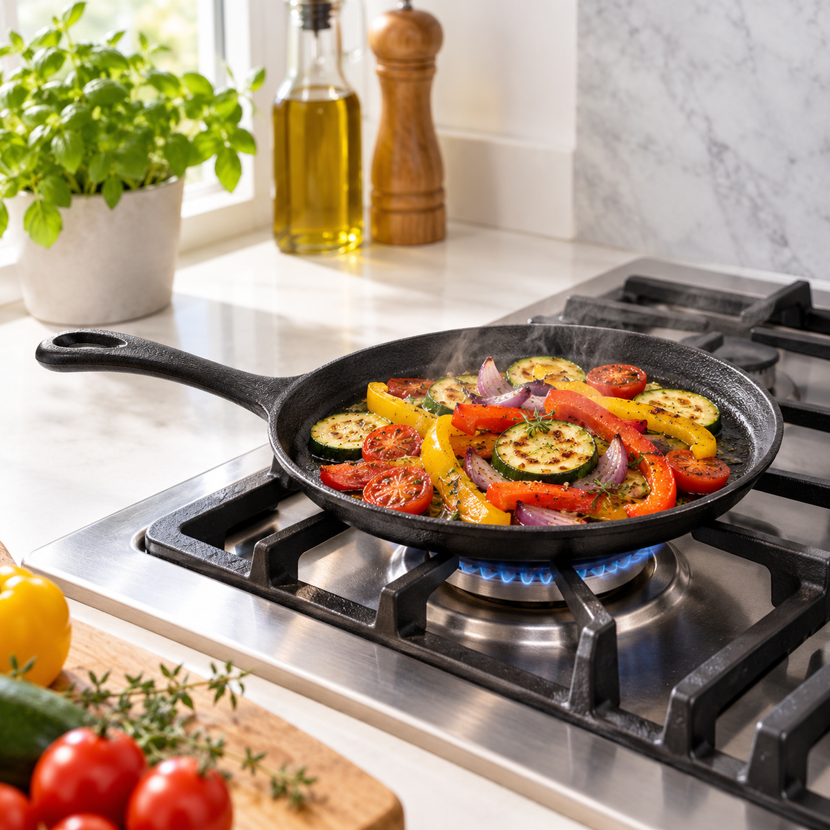 Danny Home 20cm Cast Iron Skillet in use