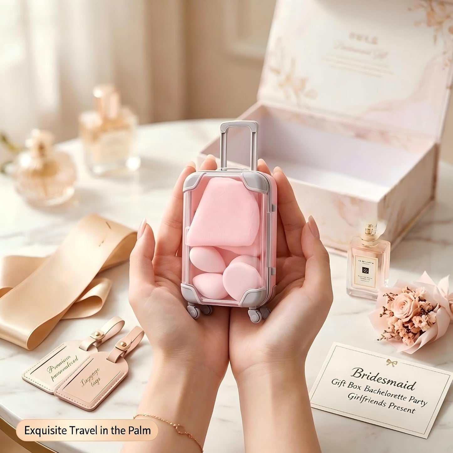 3-Pcs Mini Suitcase-Shaped Travel Cosmetic & Makeup Organizer Box – Random Colors (12 × 7 × 5 cm)
