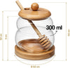 300ml Glass Honey Jar with Bamboo Lid, Wooden Dipper & Base