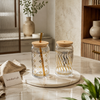 Decorative glass tumblers with bamboo lids