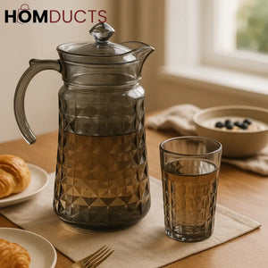 Delisoga 7-Piece Smoke Glass Jug & Tumbler Set – Diamond Cut Design