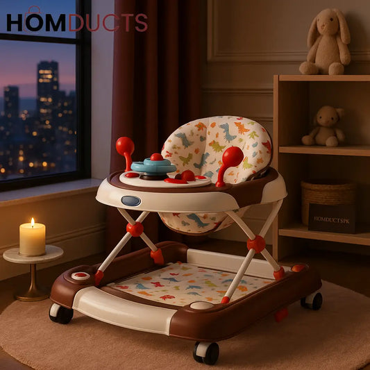 Deluxe Dino-Themed Baby Walker with Activity Tray & Cushioned Seat