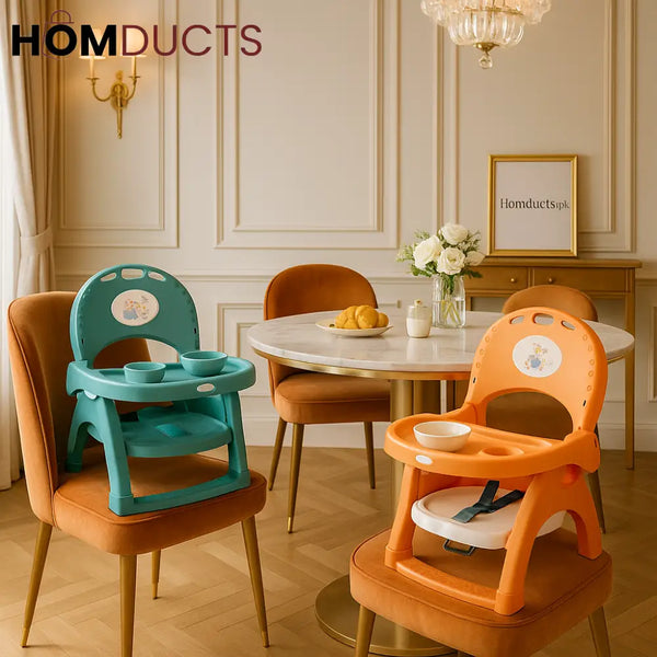 Deluxe Wheeled Toddler Booster Chair – Adjustable Baby Feeding Seat with Tray & Safety Belt