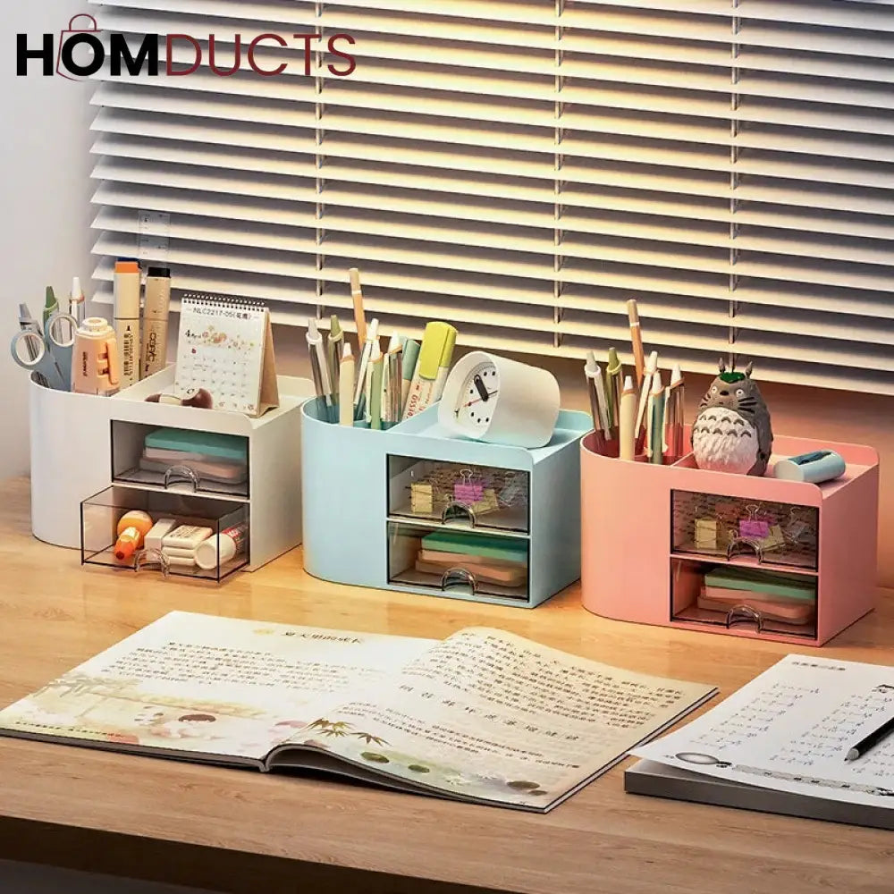 Desktop Stationery Organizer With Drawer