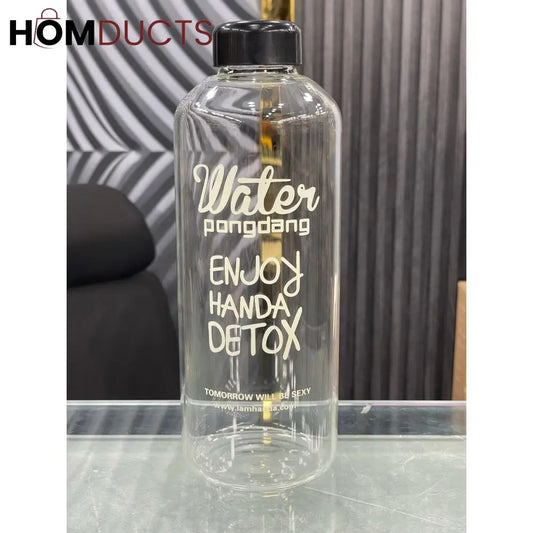 Handa Detox Clear Glass Bottle 1000ML with Protective Cover - Stay Hydrated & Healthy