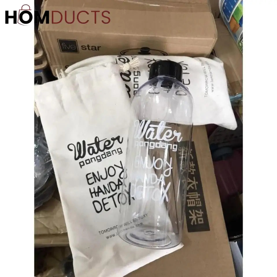 Handa Detox Clear Glass Bottle 1000ML with Protective Cover - Stay Hydrated & Healthy