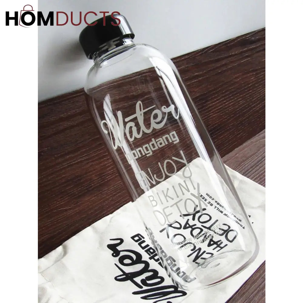 Handa Detox Clear Glass Bottle 1000ML with Protective Cover - Stay Hydrated & Healthy