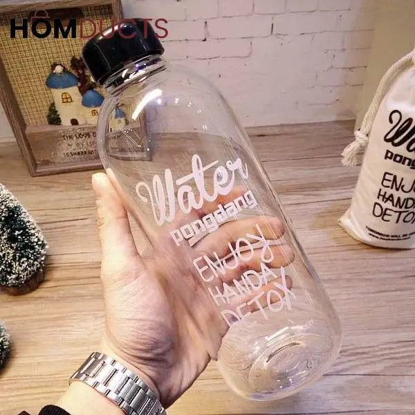 Handa Detox Clear Glass Bottle 1000ML with Protective Cover - Stay Hydrated & Healthy