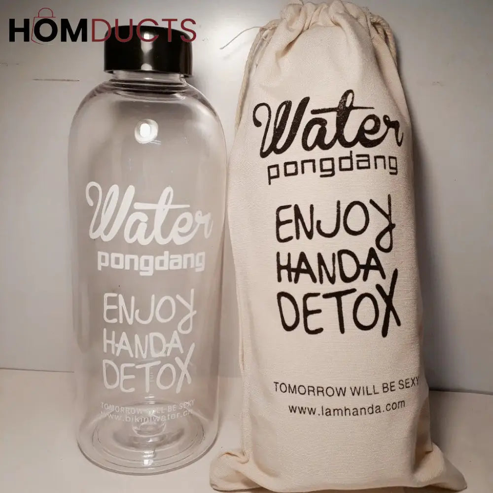 Handa Detox Clear Glass Bottle 1000ML with Protective Cover - Stay Hydrated & Healthy