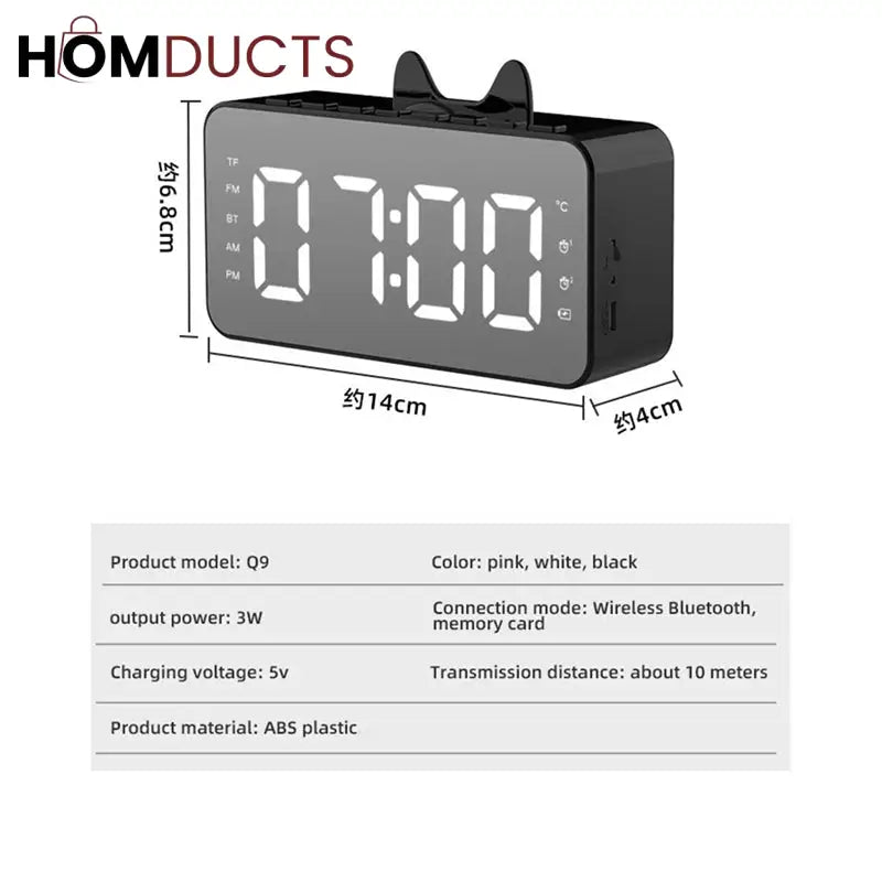 Digital Alarm Clock With Bluetooth Speaker