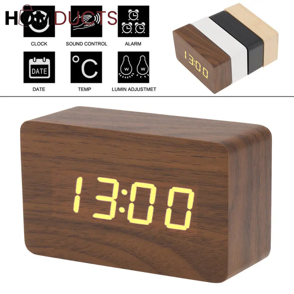 Digital Wooden LED Alarm Clock – Minimalist Nightstand Display