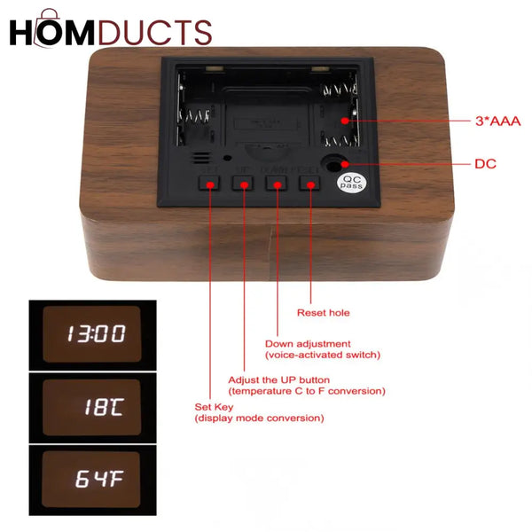 Digital Wooden LED Alarm Clock – Minimalist Nightstand Display