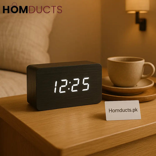 Digital Wooden LED Alarm Clock – Minimalist Nightstand Display