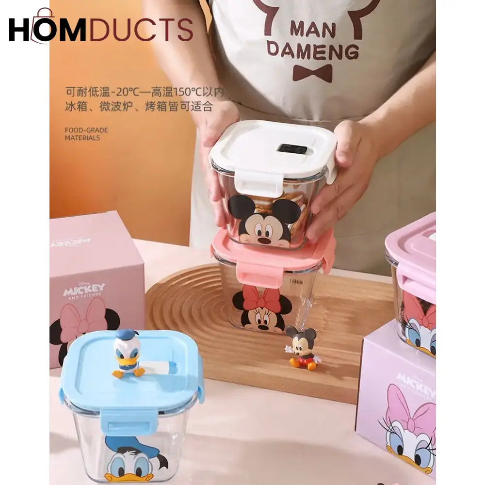 Disney Mickey & Friends 900ML Glass Food Storage Container - Airtight Seal