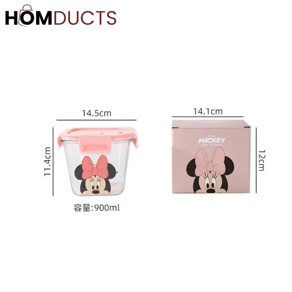 Disney Mickey & Friends 900ML Glass Food Storage Container - Airtight Seal