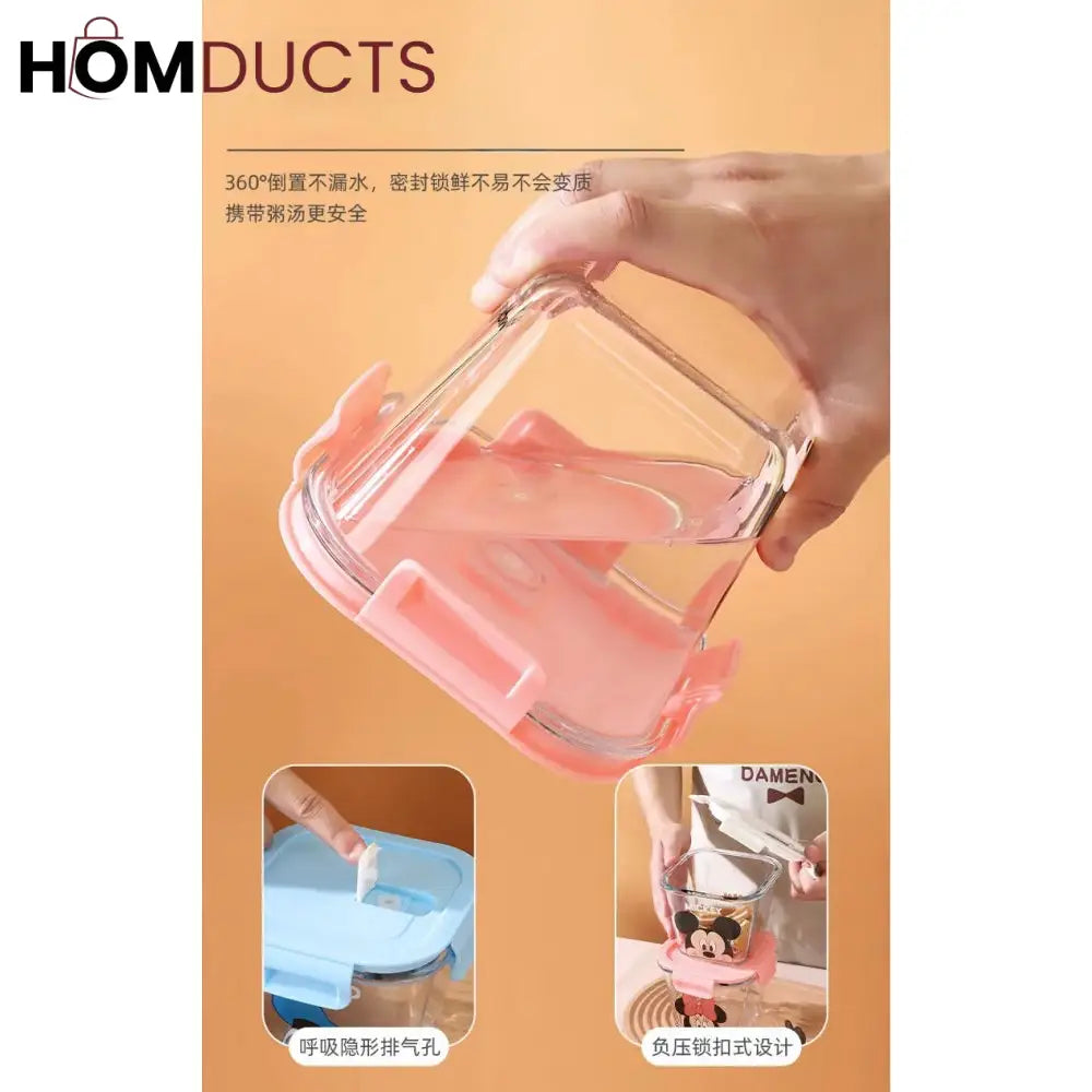 Disney Mickey & Friends 900ML Glass Food Storage Container - Airtight Seal