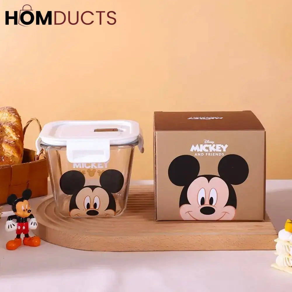 Disney Mickey & Friends 900ML Glass Food Storage Container - Airtight Seal Mickey Mouse