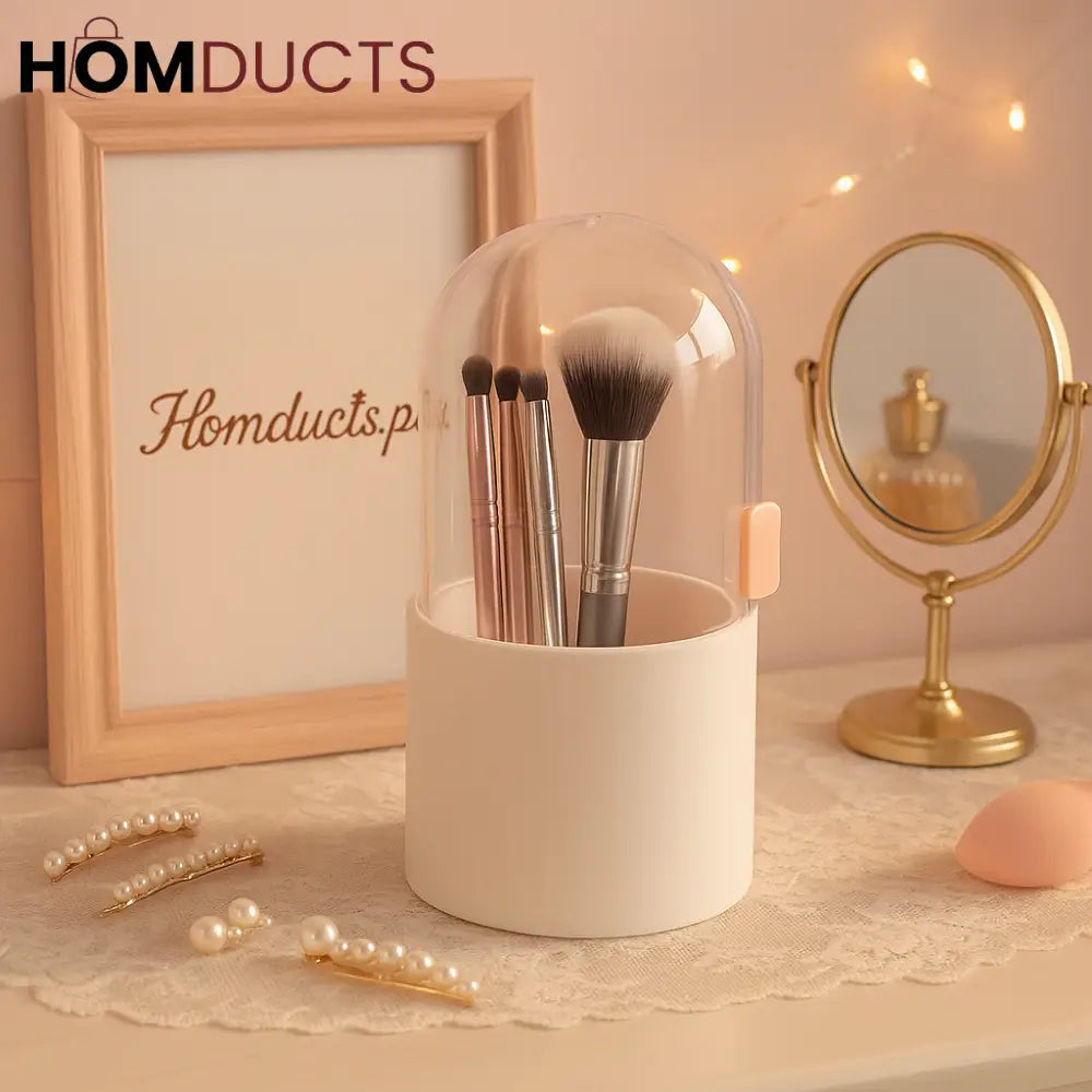 Dome Makeup Brush Holder – Dustproof Acrylic Organizer for Vanity & Travel