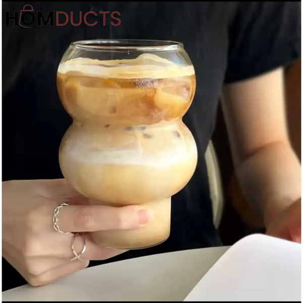 Double-Bulb Glass Coffee Mug - Unique Iced Coffee Cup