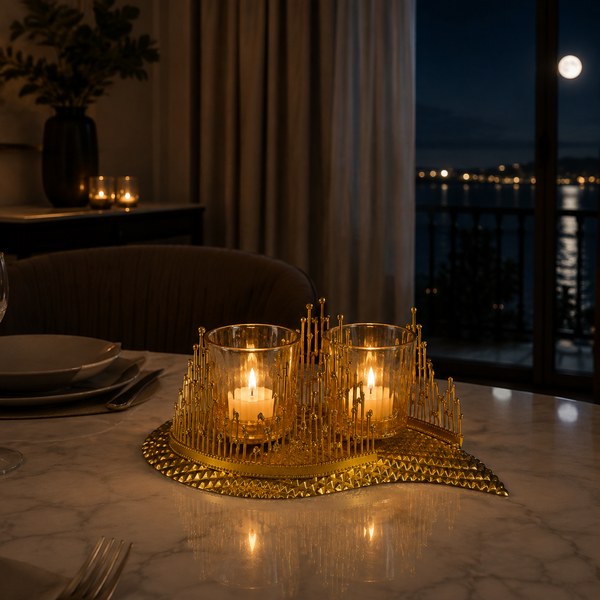 Double Glass Golden City Candle Holder 44-3