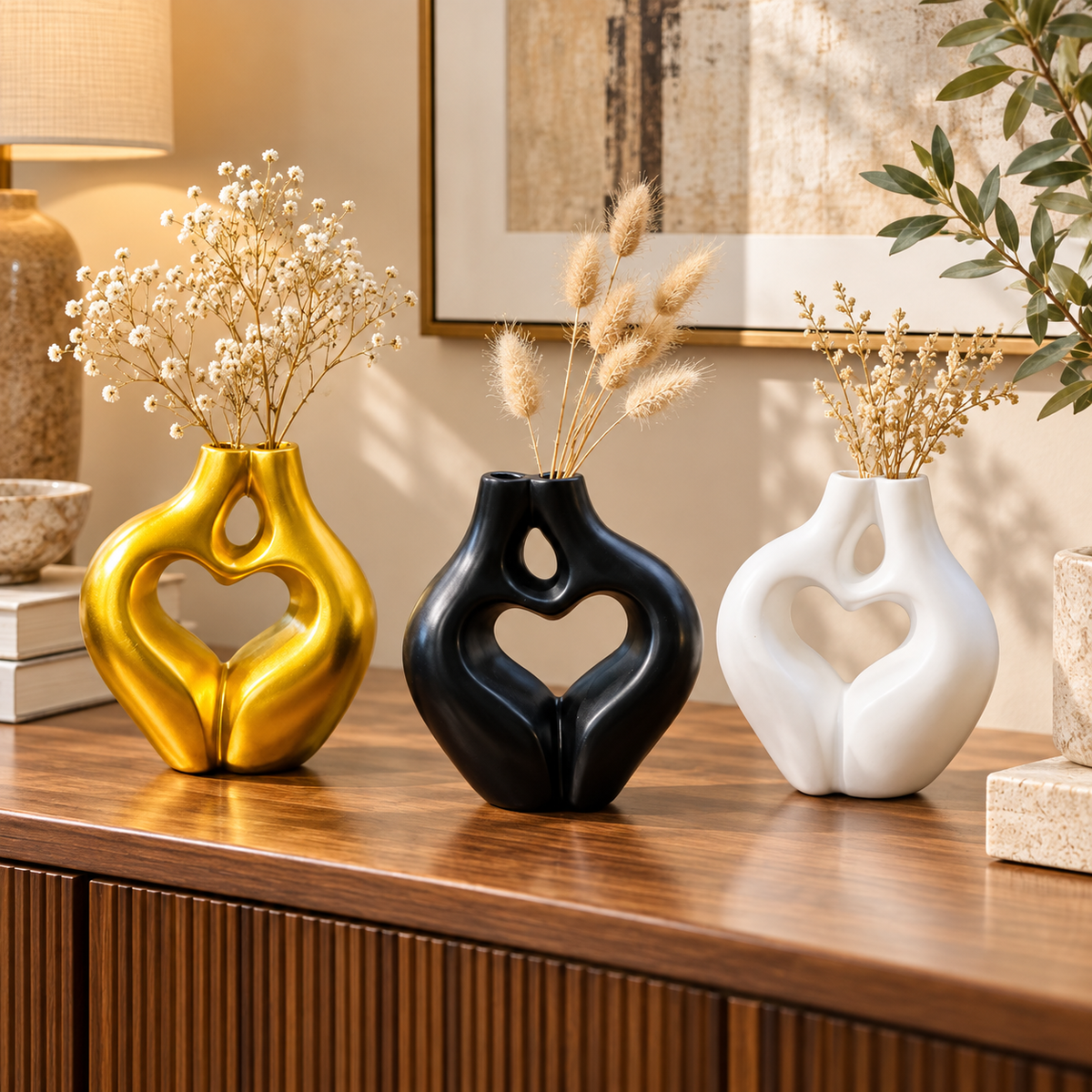 Double Heart Sculpture Resin Vase