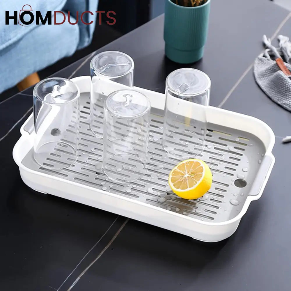 Double-Layer Dish Drying Rack with Drain Tray - Space-Saving Kitchen Organizer
