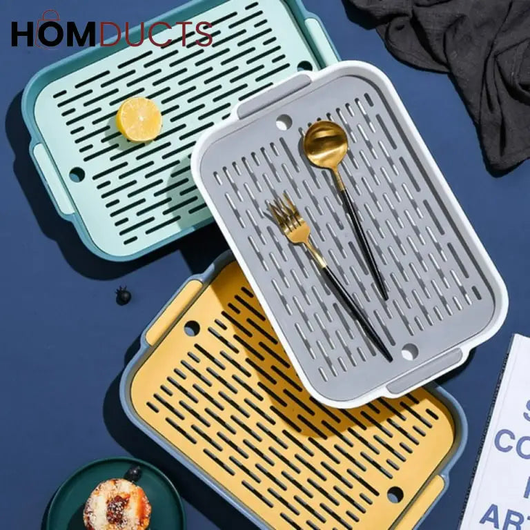 Double-Layer Dish Drying Rack with Drain Tray - Space-Saving Kitchen Organizer