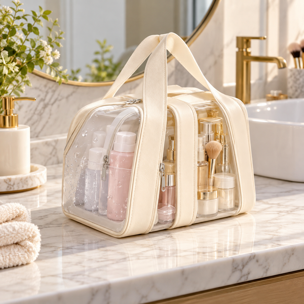 Double pocket transparent cosmetic storage bag
