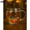 Double Wall Glass Mug with Dried Flower Design – Elegant Insulated Tea & Coffee Cup