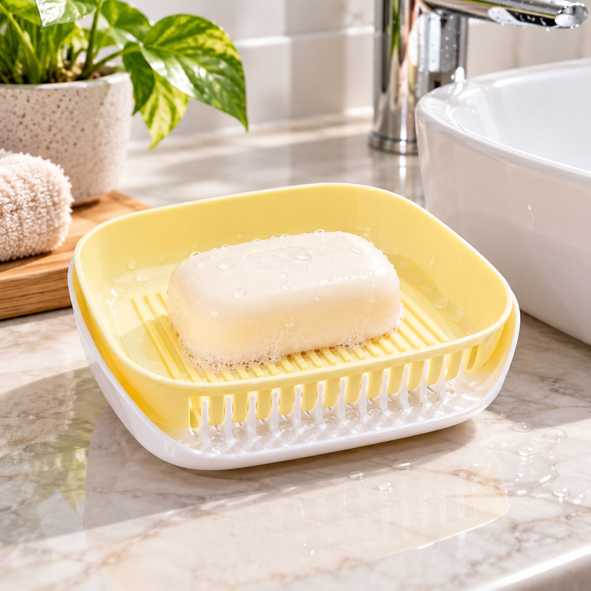 Two-layer draining soap dish