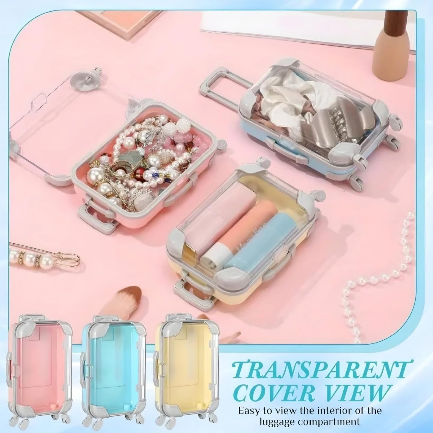 3-Pcs Mini Suitcase-Shaped Travel Cosmetic & Makeup Organizer Box – Random Colors (12 × 7 × 5 cm)