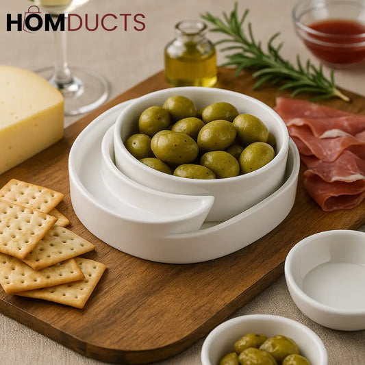 Eclipse 3-Piece White Ceramic Dip Set – Modern Charcuterie Server