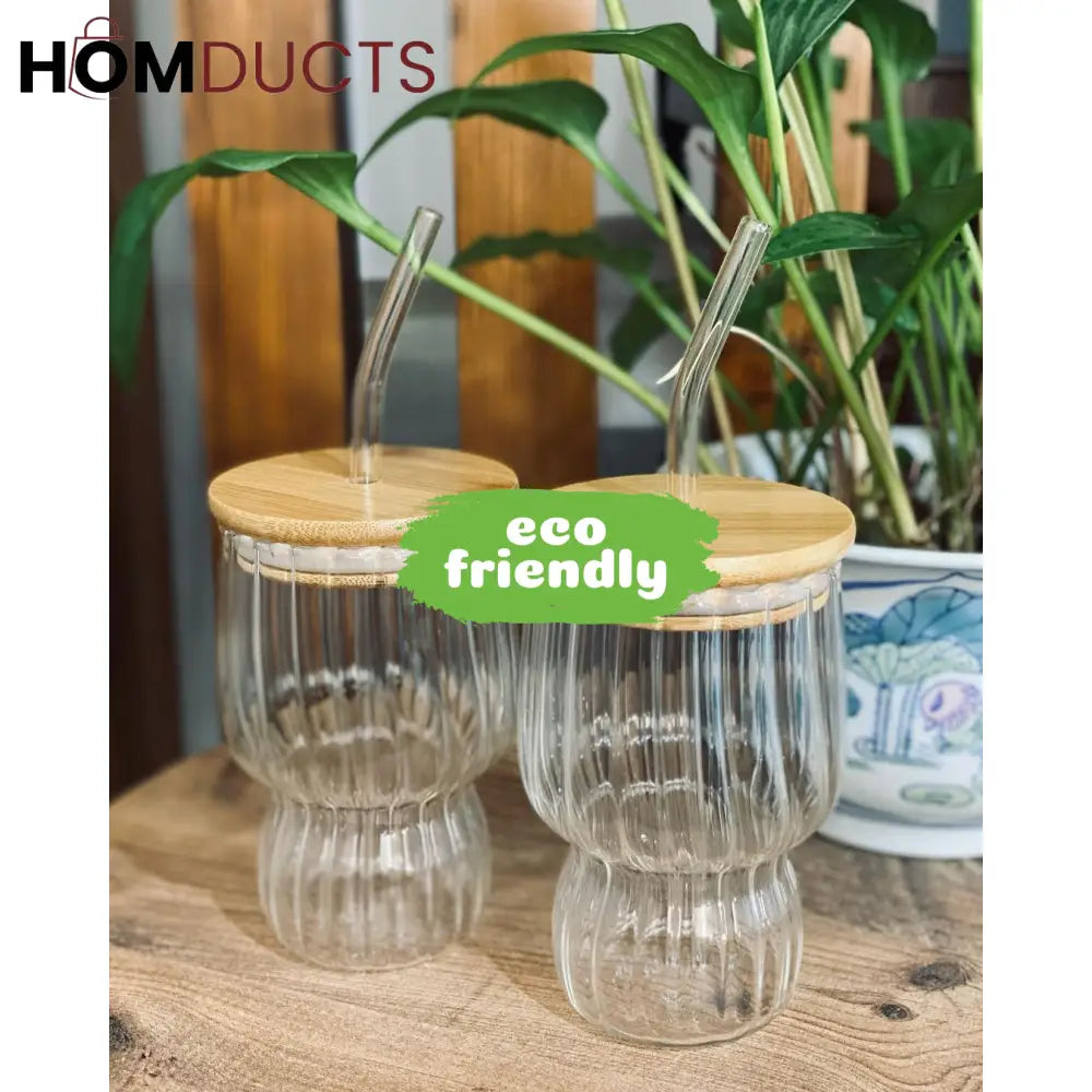 Eco-Chic Straw Glass Tumbler: Sustainable Hydration with Bamboo Lid