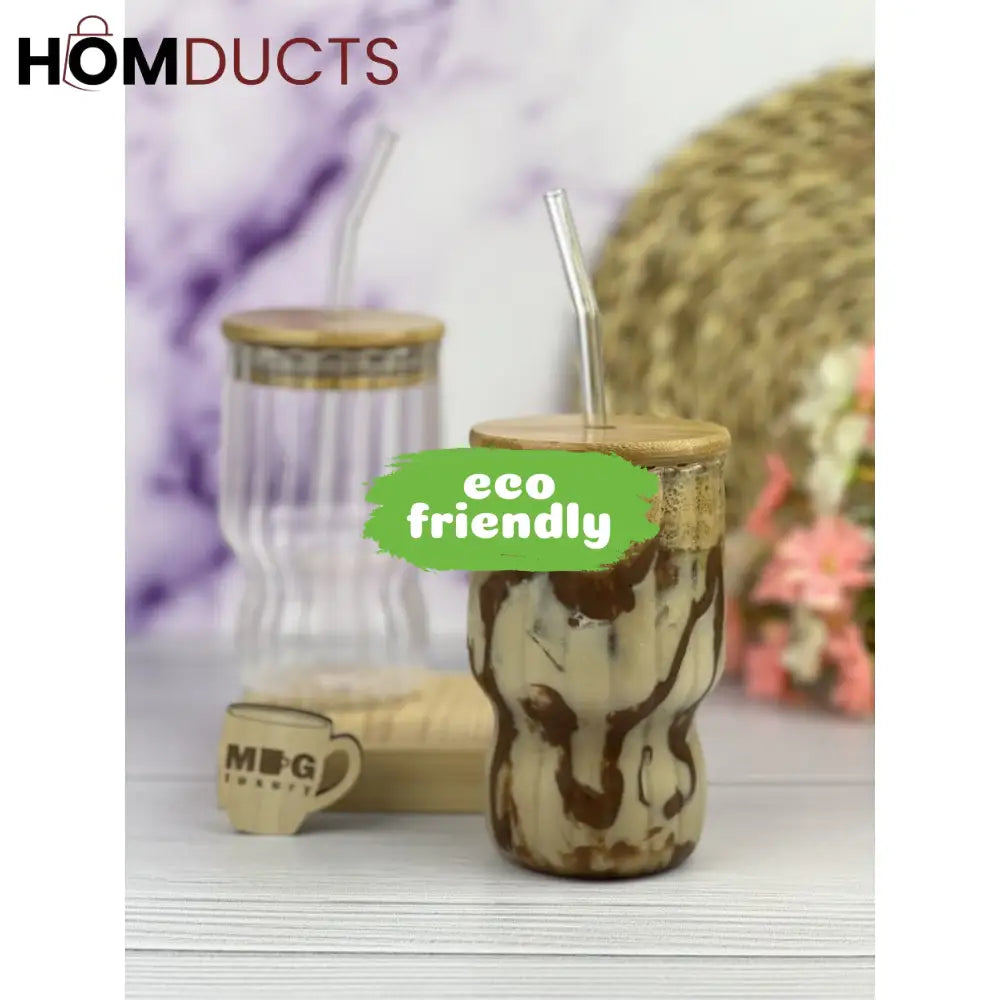 Eco-Chic Straw Glass Tumbler: Sustainable Hydration with Bamboo Lid