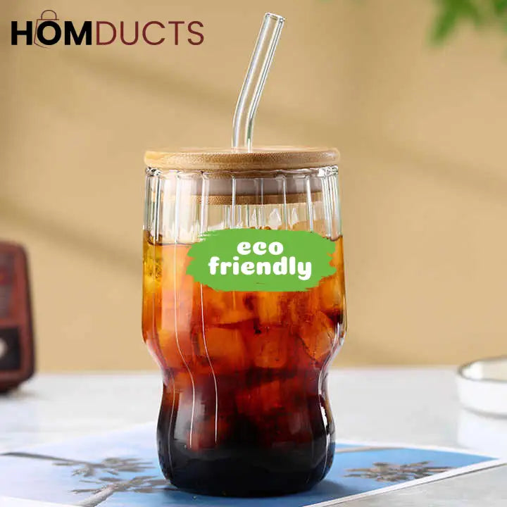 Eco-Chic Straw Glass Tumbler: Sustainable Hydration with Bamboo Lid