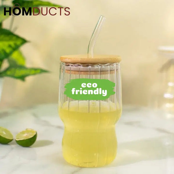 Eco-Chic Straw Glass Tumbler: Sustainable Hydration with Bamboo Lid