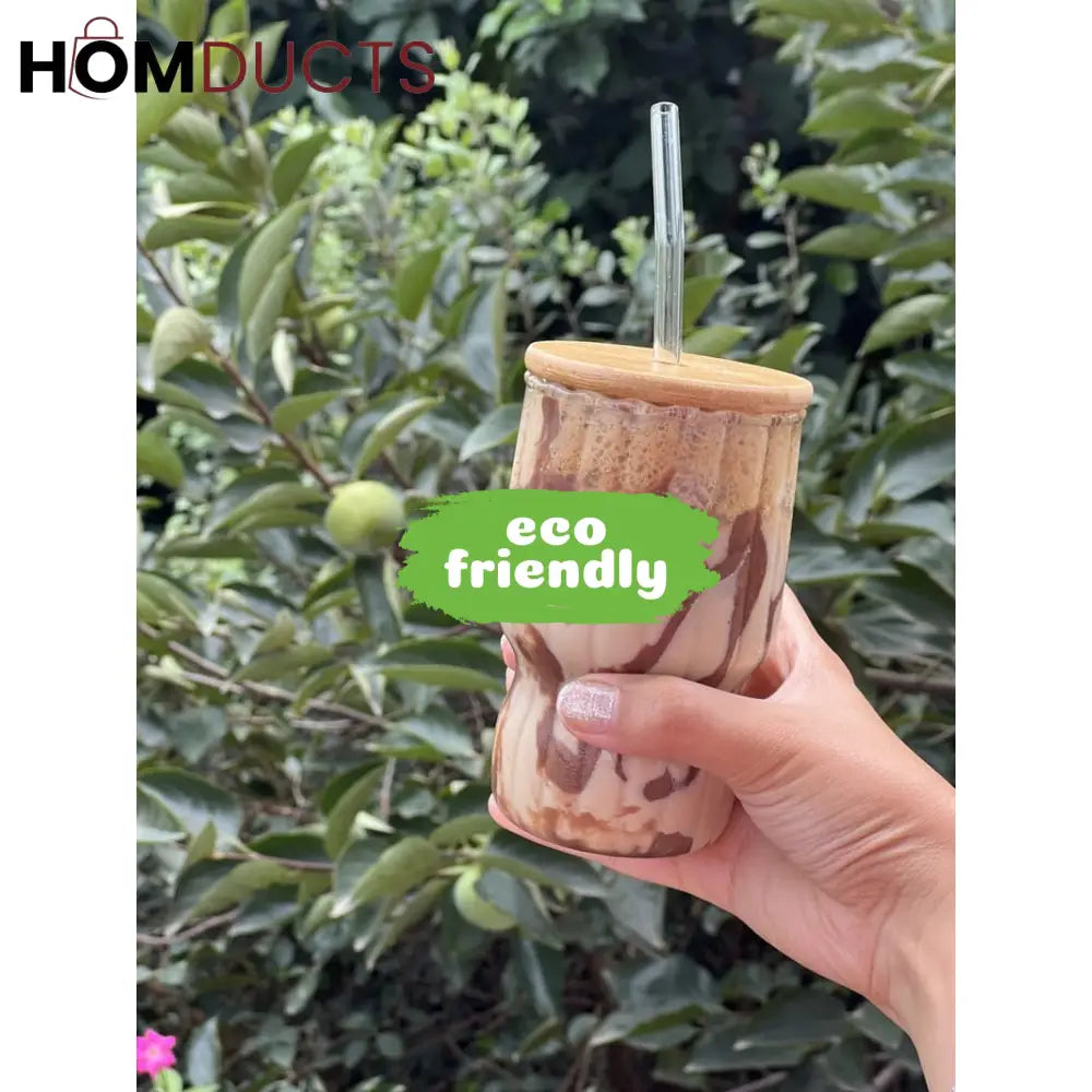 Eco-Chic Straw Glass Tumbler: Sustainable Hydration with Bamboo Lid