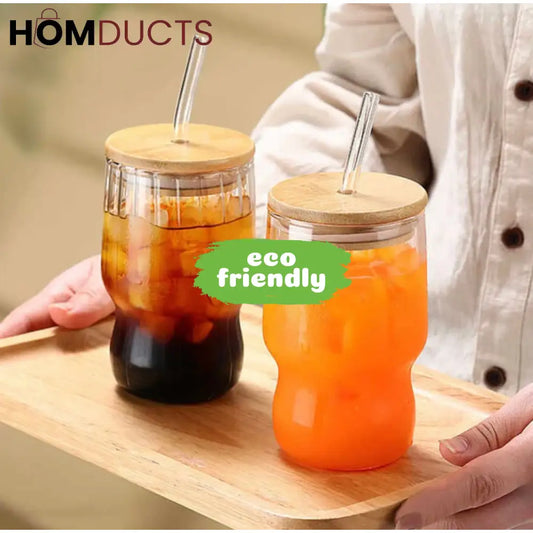 Eco-Chic Straw Glass Tumbler: Sustainable Hydration with Bamboo Lid Water Bottles