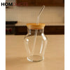 Eco-Friendly 450ml Ribbed & Plain Glass Tumbler with Bamboo Lid & Straw PLAIN